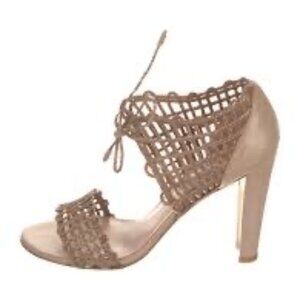 Stuart Weitzman String Apart Flax Twine & Leather Heels, Nude, Women's Size 7